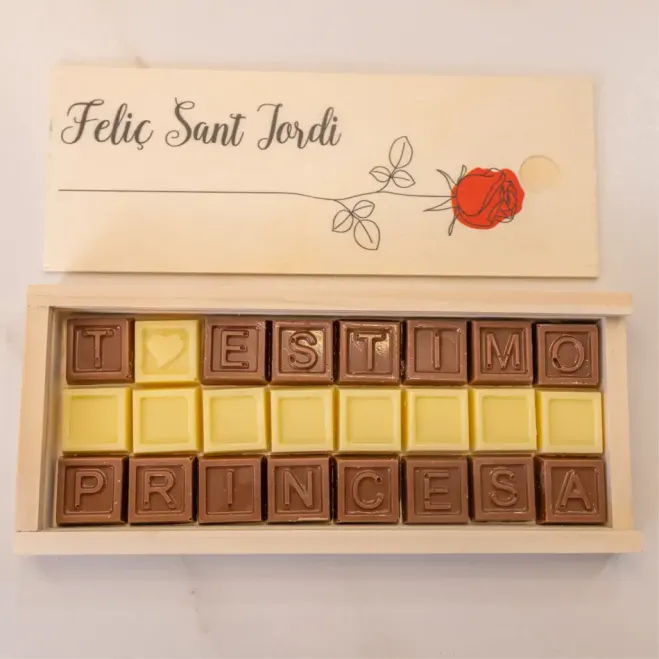 Comprar Caja de Chocolatinas “T’estimo princesa” en Barcelona | ROSAS SANT JORDI