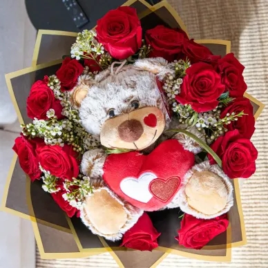 Comprar Ramo de Rosas con Peluche en Barcelona | Flores con Peluche
