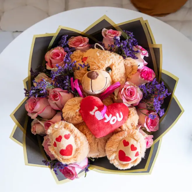 Comprar Ramo de Rosas con Peluche en Barcelona | Flores con Peluche