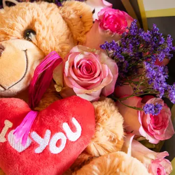Comprar Ramo de Rosas con Peluche en Barcelona | Flores con Peluche