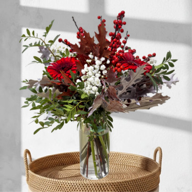 Minijarrón de flor navideña | Arreglo natural en rojo