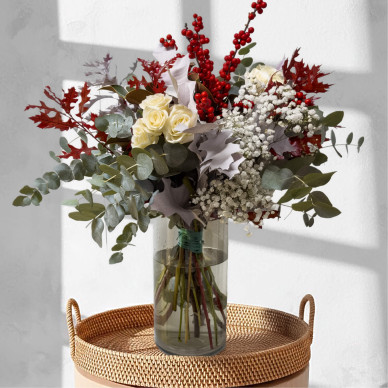 Ramo navideño pequeño | Flores blancas y rojas