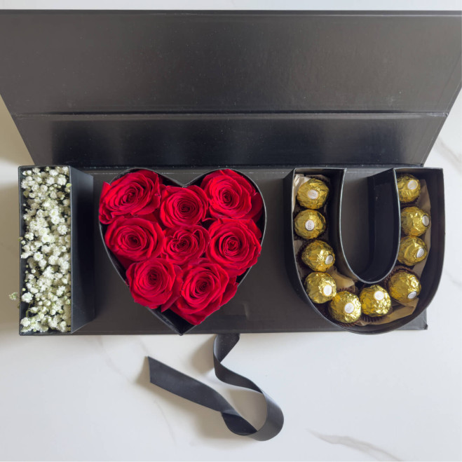 Caja "I Love You" con rosas y Ferrero | Regalo San Valentín original