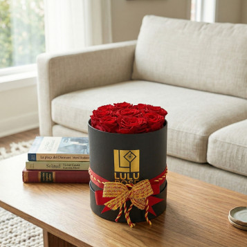 Caja de 9 rosas rojas preservadas con lazo de senyera | Regalo Sant Jordi
