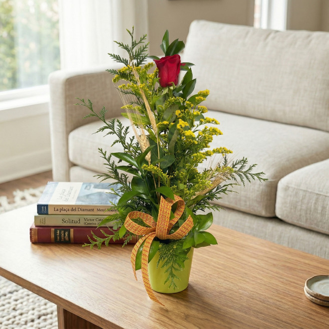 Cilindro con rosa roja y lazo de senyera | Regalo original Sant Jordi