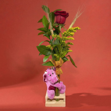 Rosa amb peluix de drac a base de fusta | Regal Sant Jordi original