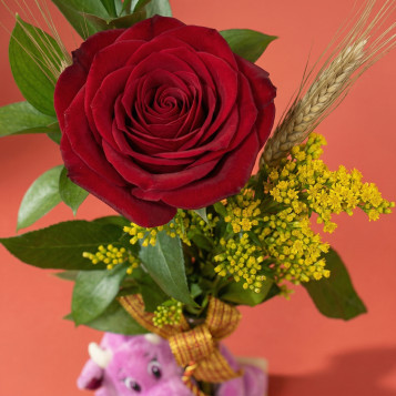 Rosa amb peluix de drac a base de fusta | Regal Sant Jordi original