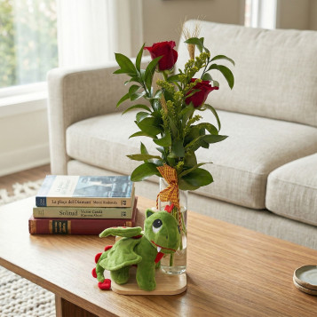 Rosa con dragón grande en base de madera | Regalo original Sant Jordi
