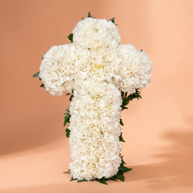 Comprar Cruz de Claveles Blancos en Barcelona | Flores para Difuntos