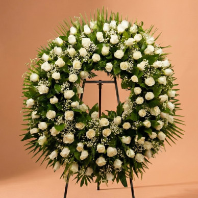 Comprar Corona de Rosas Blancas en Barcelona | Flores para Difuntos