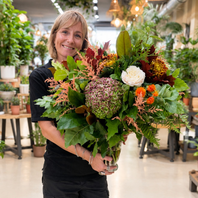 Gerro Gran de Tardor amb Hortènsies | Flores Navarro Barcelona