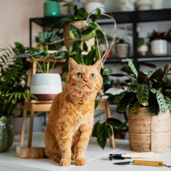 Gato con plantas toxicas