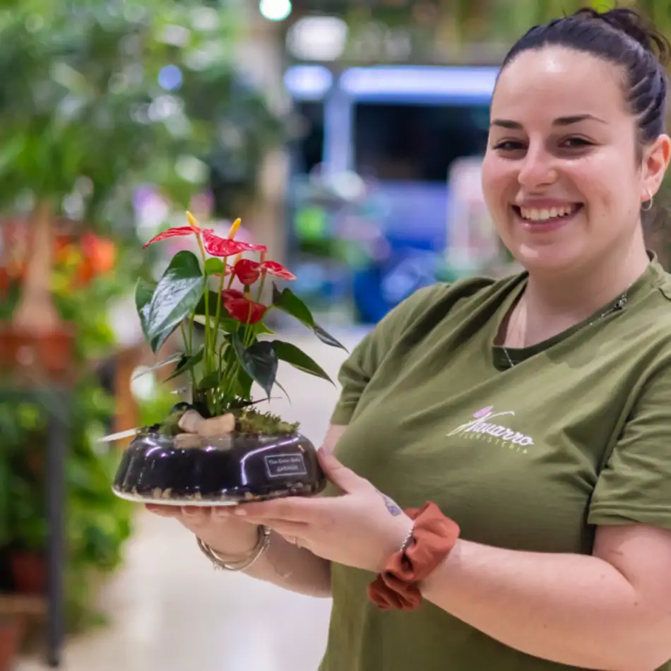 Anthurium en base de cristal