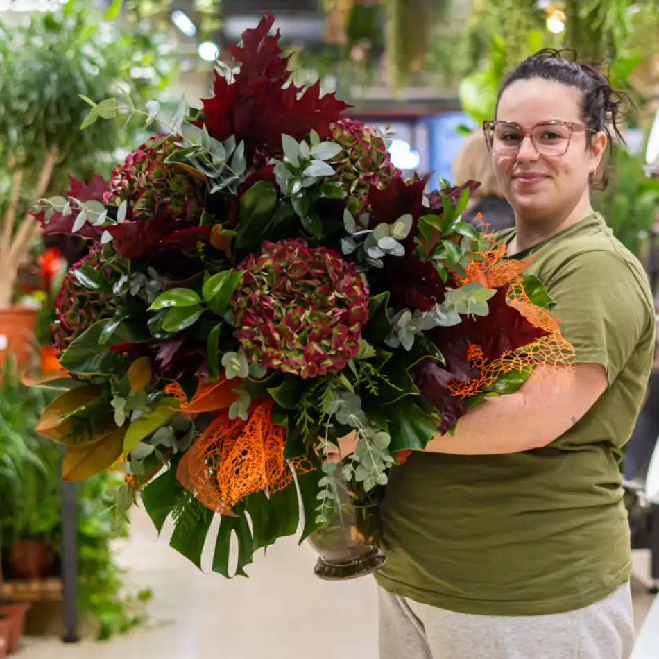 Jarrón hortensias otoñal