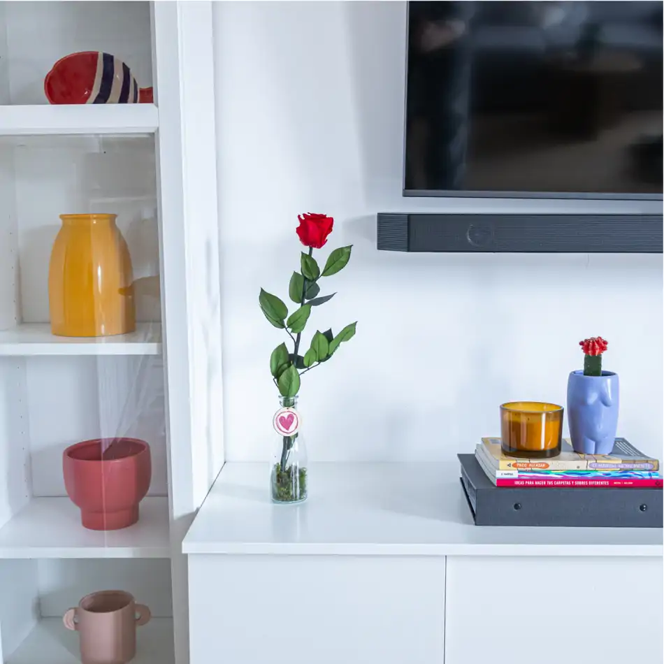 Rosa Eterna Roja en Jarrón de Cristal – Regalo Romántico para San Valentín.Sv15